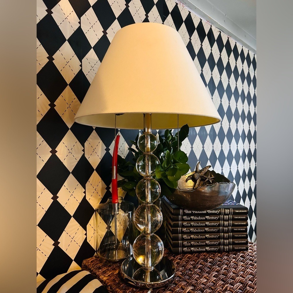 Heavy Crystal Table Lamp Stacked Glass Orbs no Shade| Very Tall - Picture 13 of 17